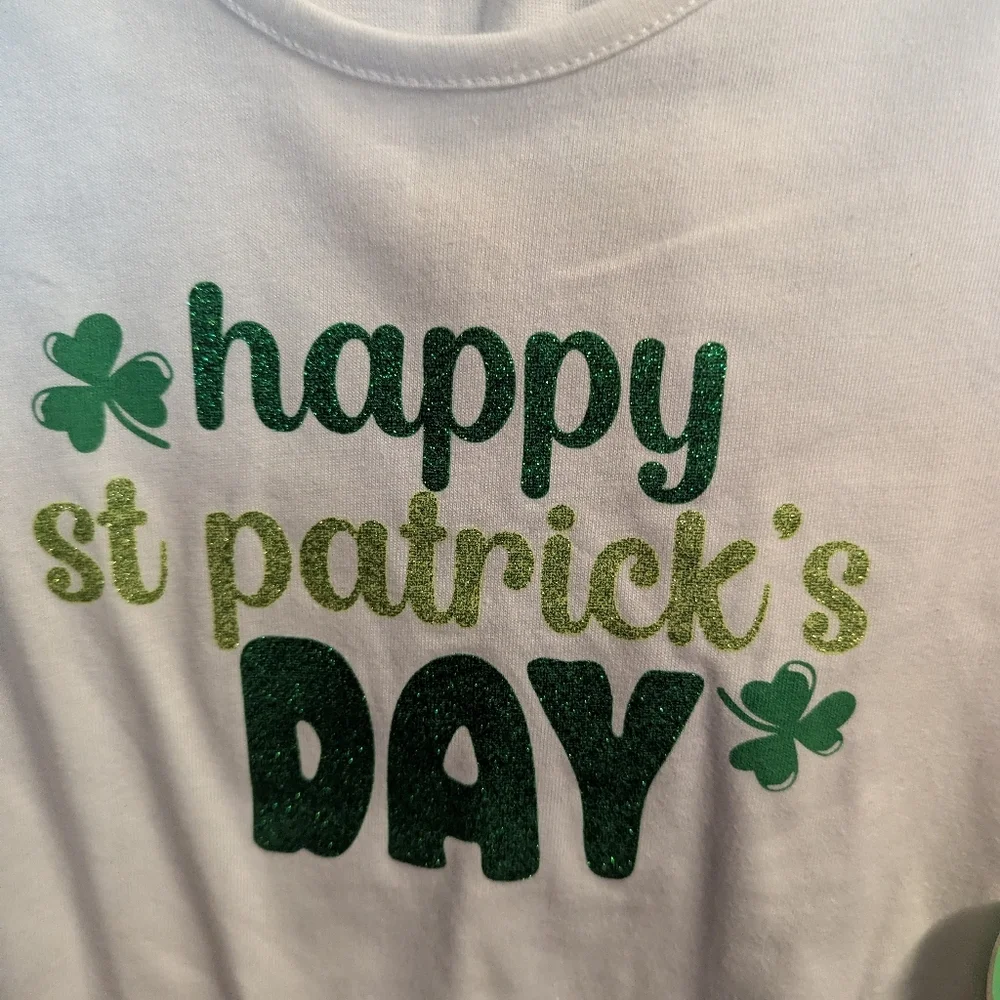 St. Patrick's Day Glitter Top  with Shamrock Leggings And Headband Kids Size 7 - Picture 6 of 6
